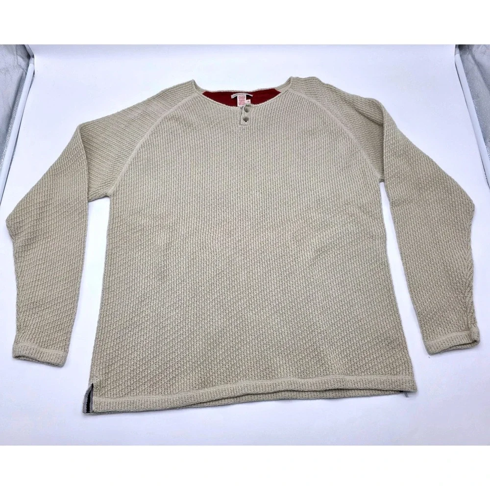 Carbon 2‎ Cobalt Mens XL Oatmeal Beige Textured Cotton Henley Sweater Raglan